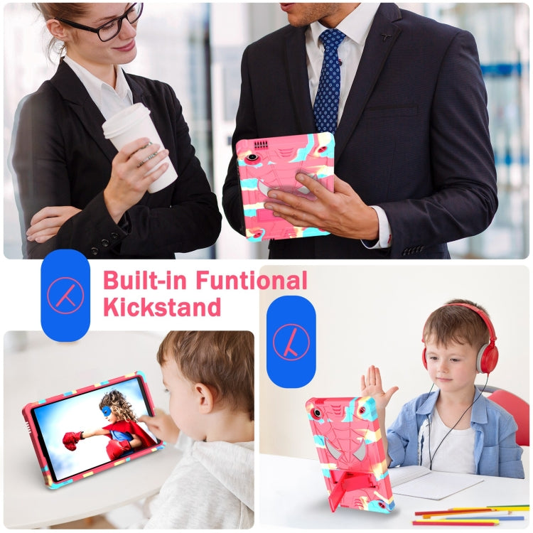 For Samsung Galaxy Tab A9 Fold-Holder Spider Silicone Hybrid PC Tablet Case(Camouflage Rose Red) by bashfashion