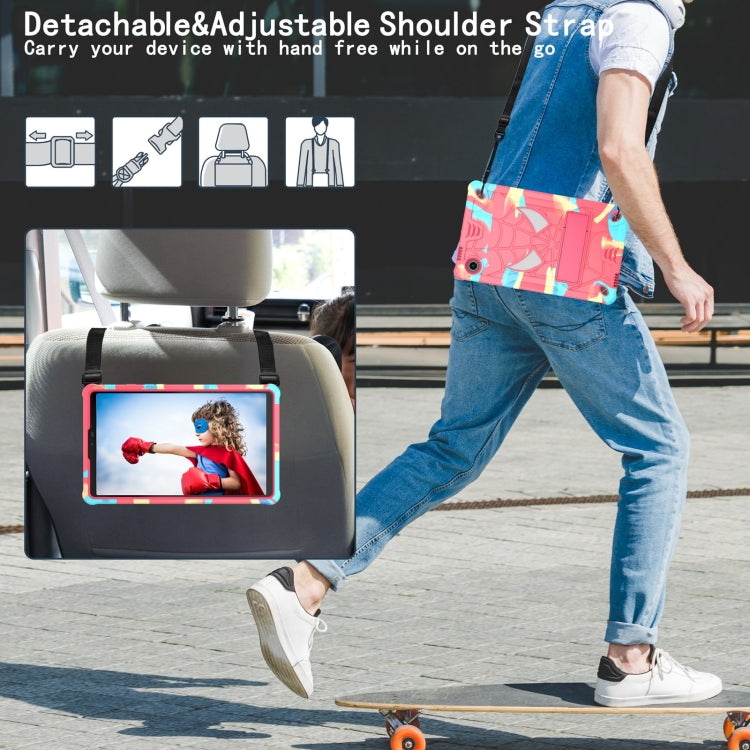 For Samsung Galaxy Tab A9 Fold-Holder Spider Silicone Hybrid PC Tablet Case(Camouflage Rose Red) by bashfashion