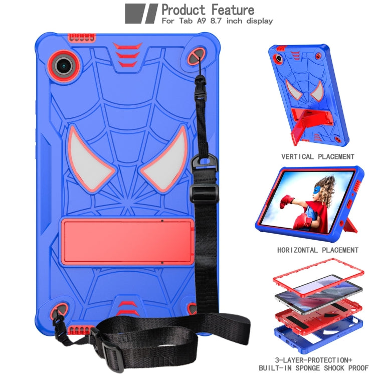 For Samsung Galaxy Tab A9 Fold-Holder Spider Silicone Hybrid PC Tablet Case(Blue Red) by bashfashion