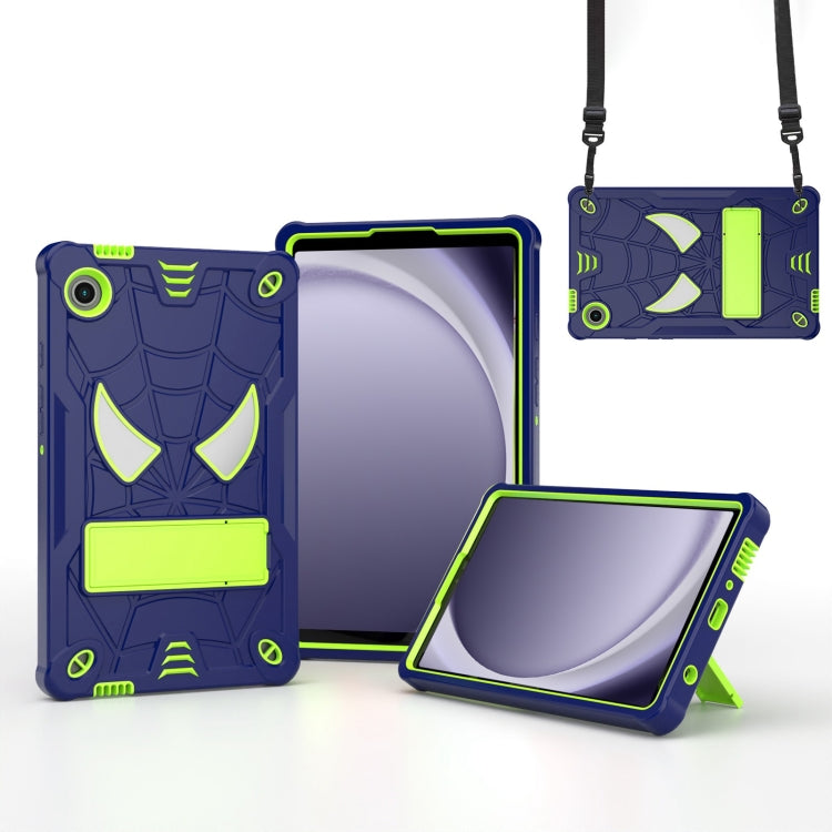 For Samsung Galaxy Tab A9 Fold-Holder Spider Silicone Hybrid PC Tablet Case(Navy Yellow Green) by bashfashion