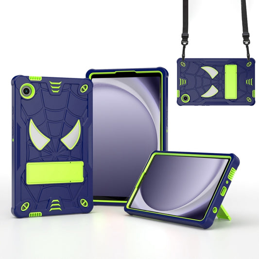 For Samsung Galaxy Tab A9 Fold-Holder Spider Silicone Hybrid PC Tablet Case(Navy Yellow Green) by bashfashion