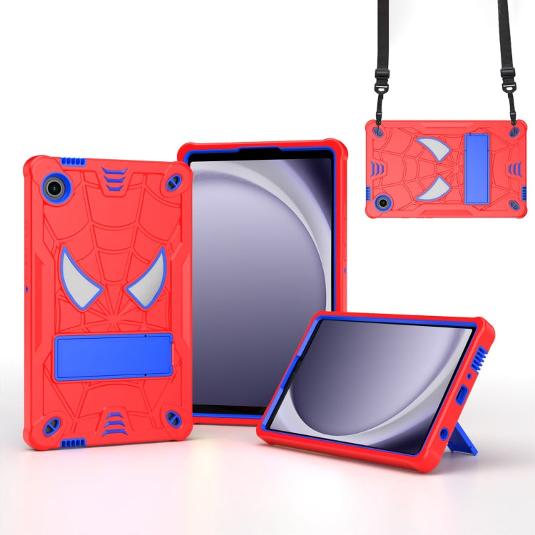 For Samsung Galaxy Tab A9 Fold-Holder Spider Silicone Hybrid PC Tablet Case(Red Blue) by bashfashion
