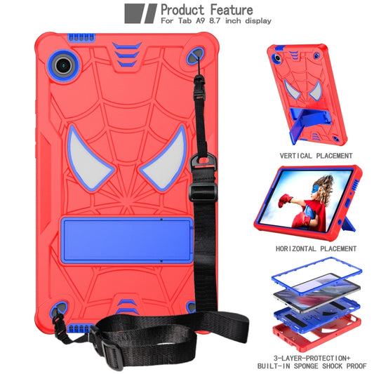 For Samsung Galaxy Tab A9 Fold-Holder Spider Silicone Hybrid PC Tablet Case(Red Blue) by bashfashion