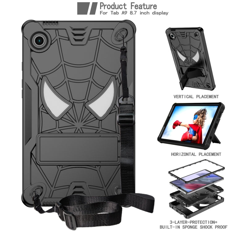 For Samsung Galaxy Tab A9 Fold-Holder Spider Silicone Hybrid PC Tablet Case(Black) by bashfashion