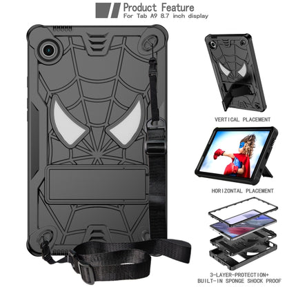 For Samsung Galaxy Tab A9 Fold-Holder Spider Silicone Hybrid PC Tablet Case(Black) by bashfashion