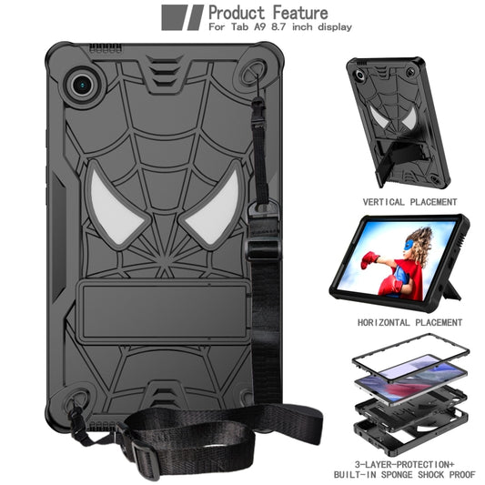 For Samsung Galaxy Tab A9 Fold-Holder Spider Silicone Hybrid PC Tablet Case(Black) by bashfashion