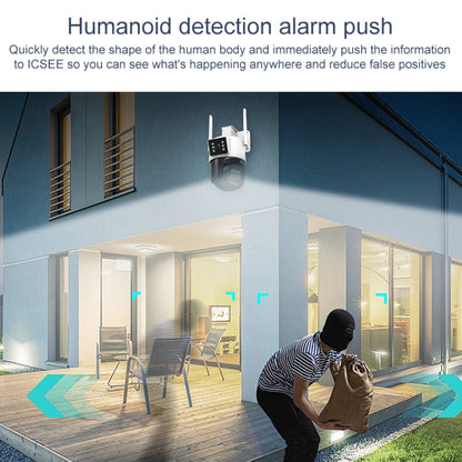 QX103 Humanoid Recognition AI Alarm WiFi Dome Triple IP Camera(EU Plug) by bashfashion
