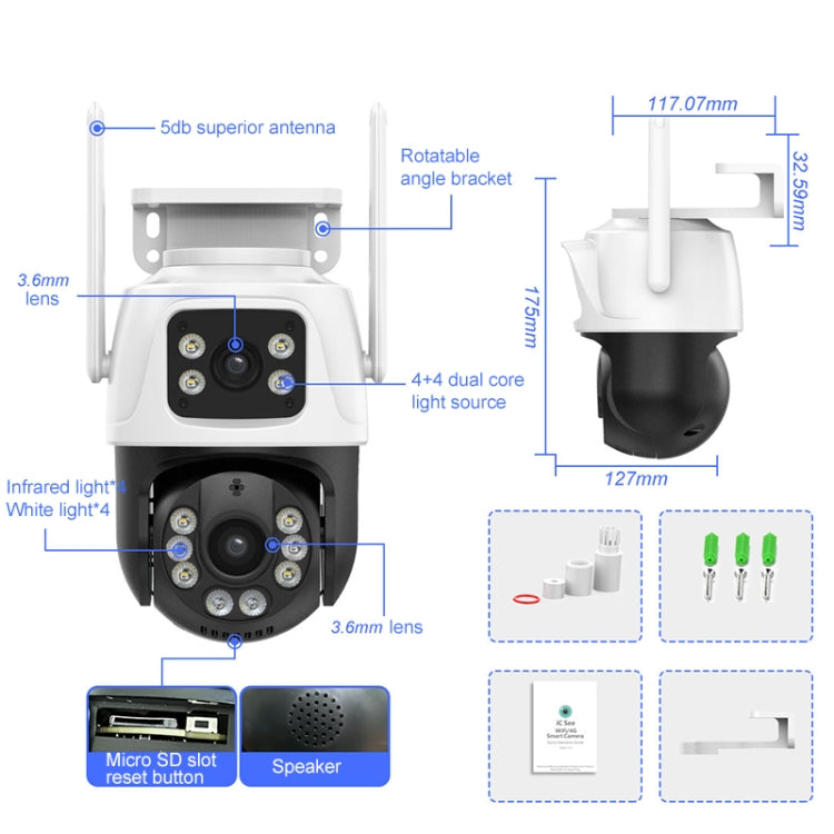 QX101 6MP WiFi Dual Camera Supports Two-way Voice Intercom & Infrared Night Vision(US Plug) by bashfashion