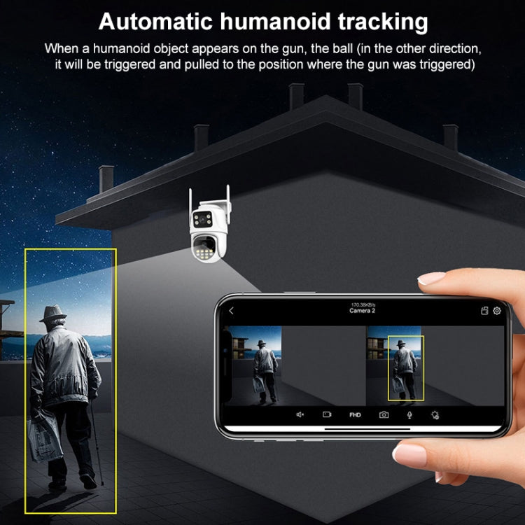 QX102 3MP WiFi Triple Camera Supports Two-way Voice Intercom & Infrared Night Vision(US Plug) by bashfashion