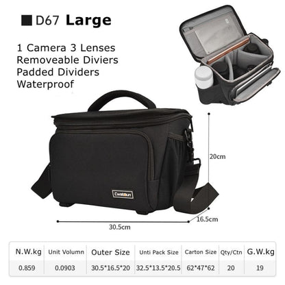 Cwatcun D67 Crossbody Camera Bag Photography Lens Shoulder Bag, Size:30.5 x 16.5 x 20cm L(Black) by Cwatcun