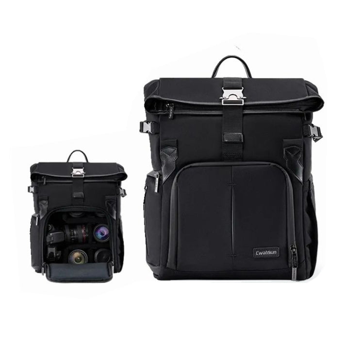 Cwatcun D95 Large Capacity Photography Backpack Shoulders Laptop Camera Bag, Size:27 x 37 x 16cm(Dark Black) by Cwatcun