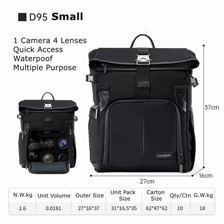 Cwatcun D95 Large Capacity Photography Backpack Shoulders Laptop Camera Bag, Size:27 x 37 x 16cm(Dark Black) by Cwatcun