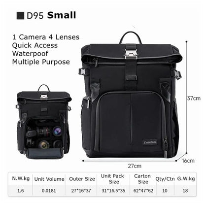 Cwatcun D95 Large Capacity Photography Backpack Shoulders Laptop Camera Bag, Size:27 x 37 x 16cm(Dark Black) by Cwatcun