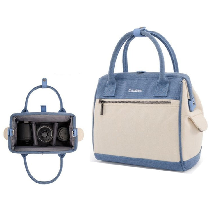 Cwatcun D112 Contrast Canvas Camera Bag One-shoulder Cross-body Tote Bag, Size:24.5 x 30 x 15.5cm(Blue) by Cwatcun
