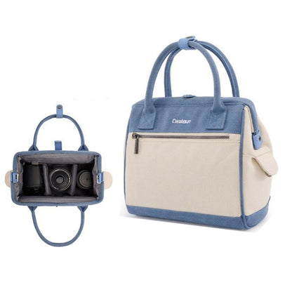 Cwatcun D112 Contrast Canvas Camera Bag One-shoulder Cross-body Tote Bag, Size:24.5 x 30 x 15.5cm(Blue) by Cwatcun