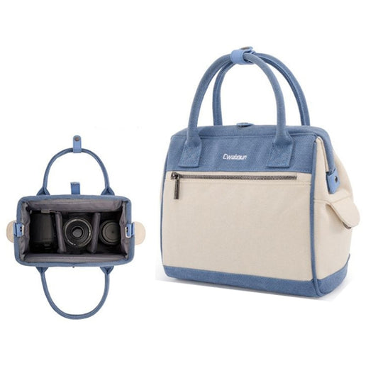 Cwatcun D112 Contrast Canvas Camera Bag One-shoulder Cross-body Tote Bag, Size:24.5 x 30 x 15.5cm(Blue) by Cwatcun