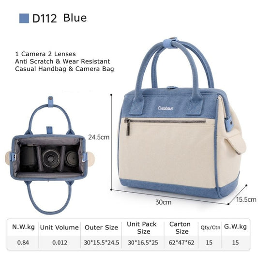 Cwatcun D112 Contrast Canvas Camera Bag One-shoulder Cross-body Tote Bag, Size:24.5 x 30 x 15.5cm(Blue) by Cwatcun