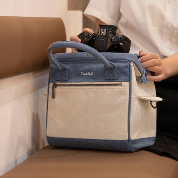 Cwatcun D112 Contrast Canvas Camera Bag One-shoulder Cross-body Tote Bag, Size:24.5 x 30 x 15.5cm(Blue) by Cwatcun
