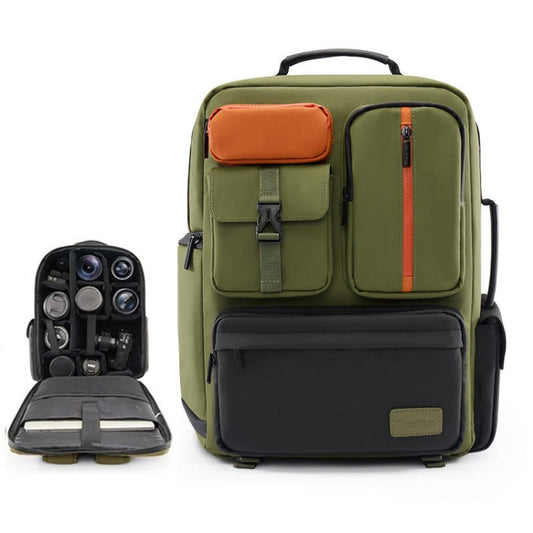 Cwatcun D117 Large Capacity Photography Backpack Shoulders Laptop Camera Bag, Size:43.3 x 33 x 13cm(Army Green) by Cwatcun