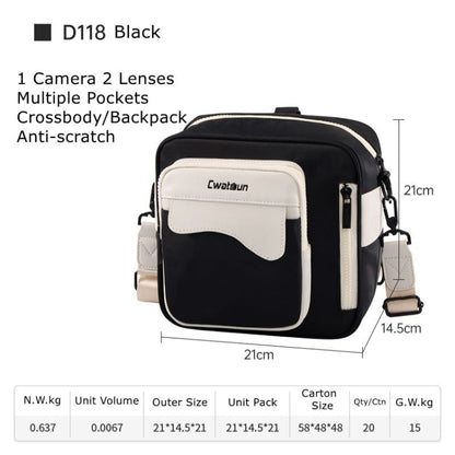 Cwatcun D118 Contrast Two Ways Backpack Cross-body Canera Bag, Size:21 x 21 x 14.5cm(Black) by Cwatcun