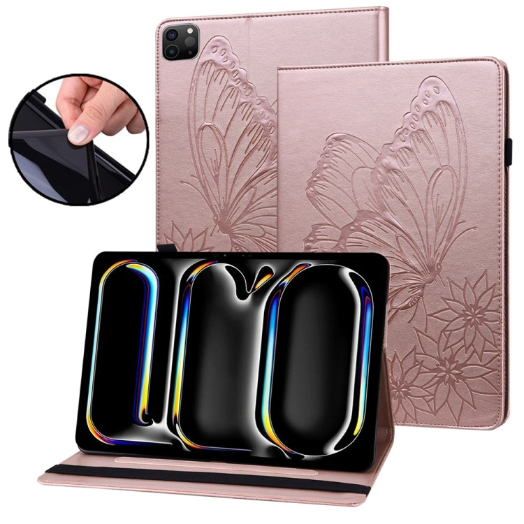 For iPad Pro 11 2025 / 2024 Big Butterfly Embossed Leather Tablet Case(Rose Gold) by bashfashion
