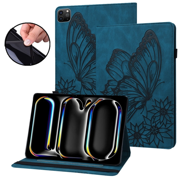 For iPad Pro 13 2025 / 2024 Big Butterfly Embossed Leather Tablet Case(Blue) by bashfashion