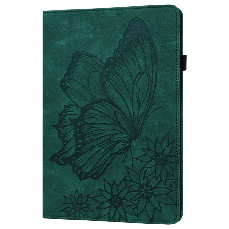 For Samsung Galaxy Tab S9 FE+ / S9+ / S8+ Big Butterfly Embossed Leather Tablet Case(Green) by bashfashion