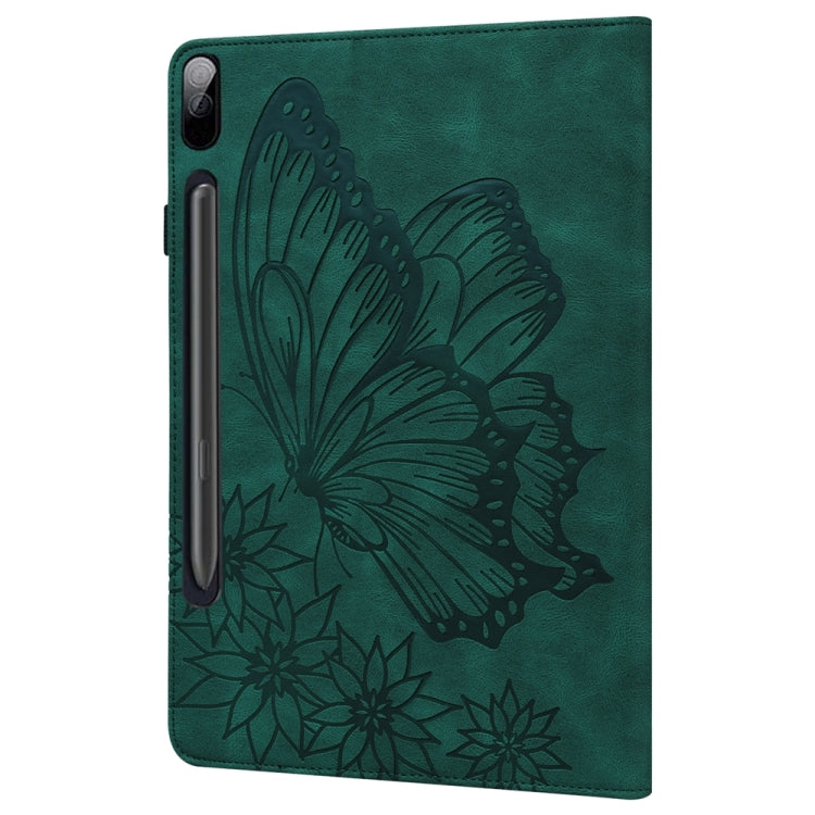 For Samsung Galaxy Tab S9 FE+ / S9+ / S8+ Big Butterfly Embossed Leather Tablet Case(Green) by bashfashion