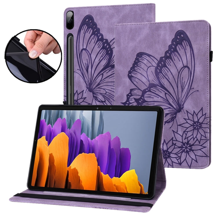 For Samsung Galaxy Tab S9 FE+ / S9+ / S8+ Big Butterfly Embossed Leather Tablet Case(Purple) by bashfashion