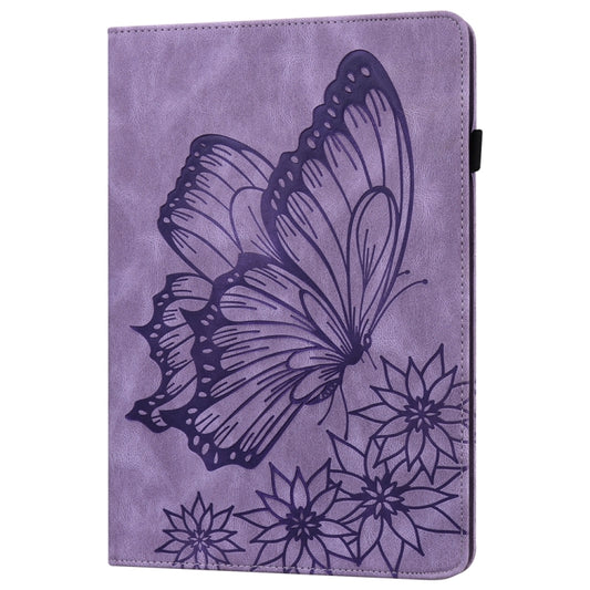 For Samsung Galaxy Tab S9 FE+ / S9+ / S8+ Big Butterfly Embossed Leather Tablet Case(Purple) by bashfashion