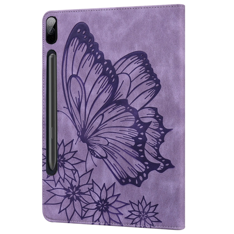 For Samsung Galaxy Tab S9 FE+ / S9+ / S8+ Big Butterfly Embossed Leather Tablet Case(Purple) by bashfashion