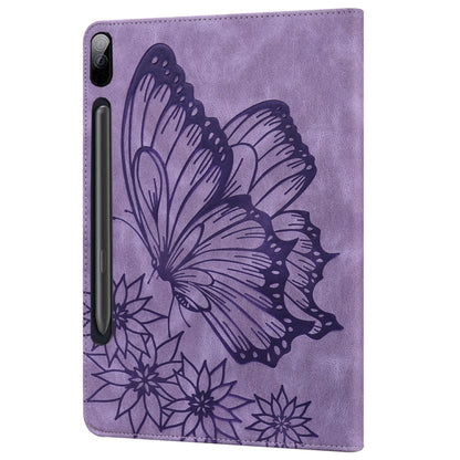 For Samsung Galaxy Tab S9 FE+ / S9+ / S8+ Big Butterfly Embossed Leather Tablet Case(Purple) by bashfashion