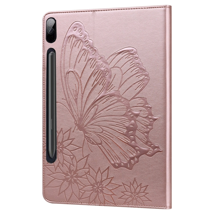 For Samsung Galaxy Tab S9 FE+ / S9+ / S8+ Big Butterfly Embossed Leather Tablet Case(Rose Gold) by bashfashion
