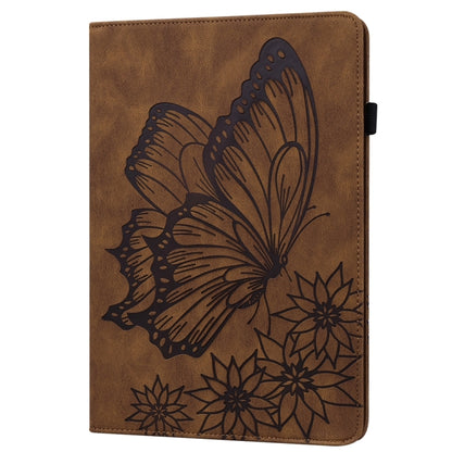 For Samsung Galaxy Tab S9 FE+ / S9+ / S8+ Big Butterfly Embossed Leather Tablet Case(Brown) by bashfashion