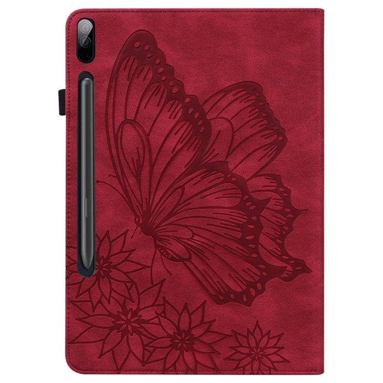 For Samsung Galaxy Tab S9 FE+ / S9+ / S8+ Big Butterfly Embossed Leather Tablet Case(Red) by bashfashion