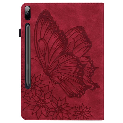 For Samsung Galaxy Tab S9 FE+ / S9+ / S8+ Big Butterfly Embossed Leather Tablet Case(Red) by bashfashion