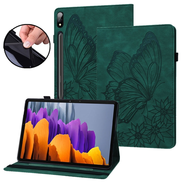 For Samsung Galaxy Tab S9 Ultra / S8 Ultra Big Butterfly Embossed Leather Tablet Case(Green) by bashfashion
