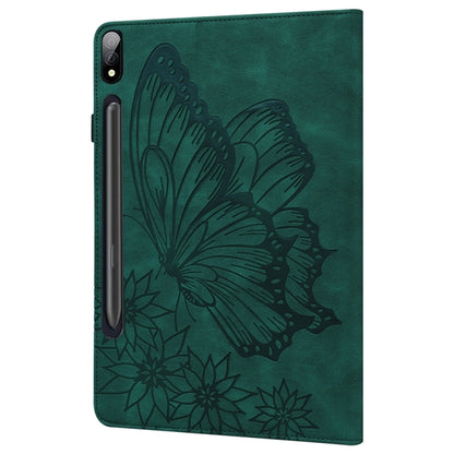 For Samsung Galaxy Tab S9 Ultra / S8 Ultra Big Butterfly Embossed Leather Tablet Case(Green) by bashfashion