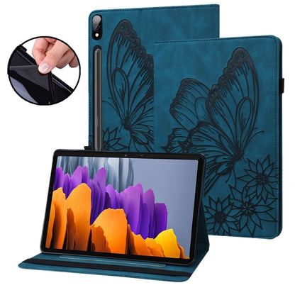 For Samsung Galaxy Tab S9 Ultra / S8 Ultra Big Butterfly Embossed Leather Tablet Case(Blue) by bashfashion