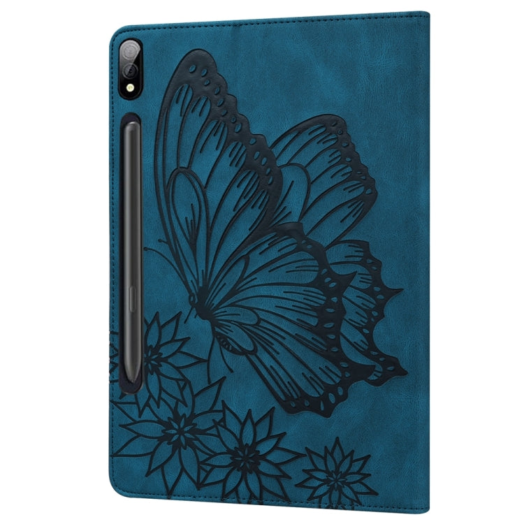 For Samsung Galaxy Tab S9 Ultra / S8 Ultra Big Butterfly Embossed Leather Tablet Case(Blue) by bashfashion