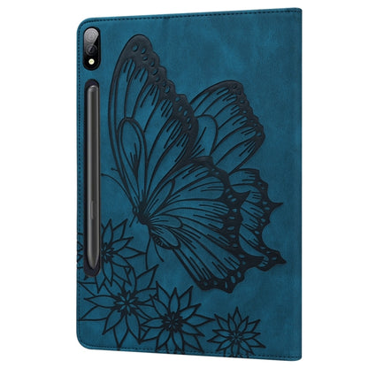 For Samsung Galaxy Tab S9 Ultra / S8 Ultra Big Butterfly Embossed Leather Tablet Case(Blue) by bashfashion