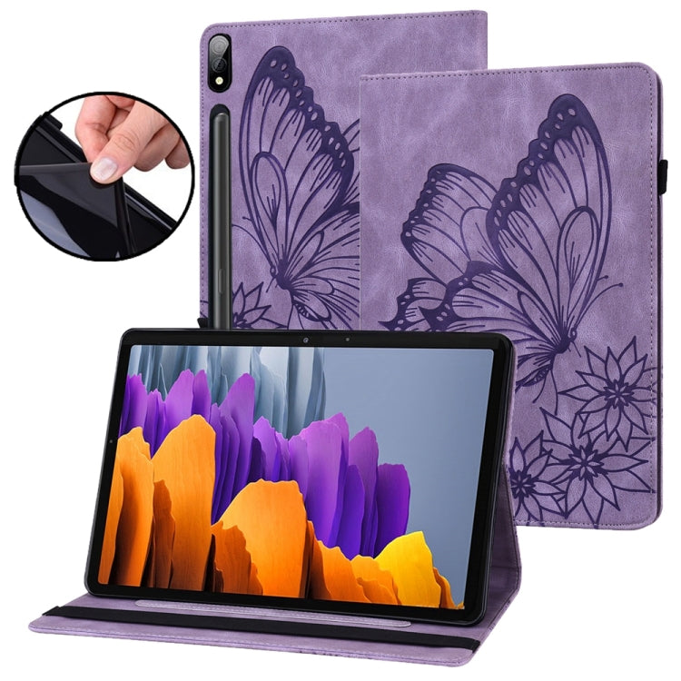 For Samsung Galaxy Tab S9 Ultra / S8 Ultra Big Butterfly Embossed Leather Tablet Case(Purple) by bashfashion