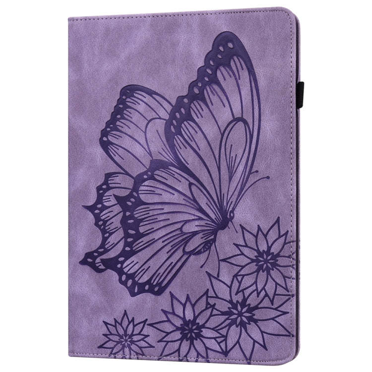 For Samsung Galaxy Tab S9 Ultra / S8 Ultra Big Butterfly Embossed Leather Tablet Case(Purple) by bashfashion
