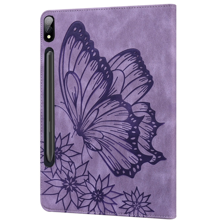 For Samsung Galaxy Tab S9 Ultra / S8 Ultra Big Butterfly Embossed Leather Tablet Case(Purple) by bashfashion