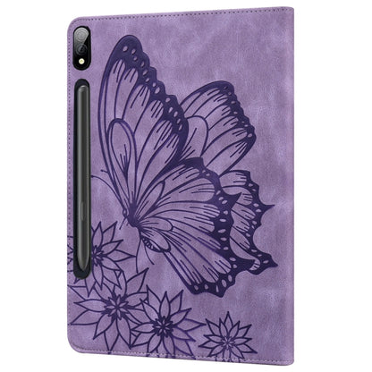 For Samsung Galaxy Tab S9 Ultra / S8 Ultra Big Butterfly Embossed Leather Tablet Case(Purple) by bashfashion