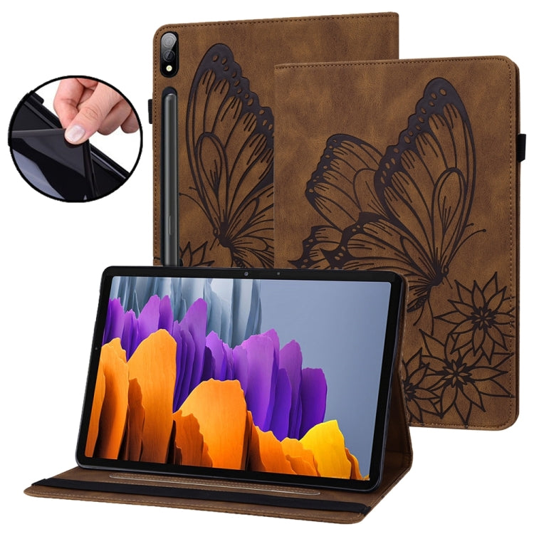 For Samsung Galaxy Tab S9 Ultra / S8 Ultra Big Butterfly Embossed Leather Tablet Case(Brown) by bashfashion