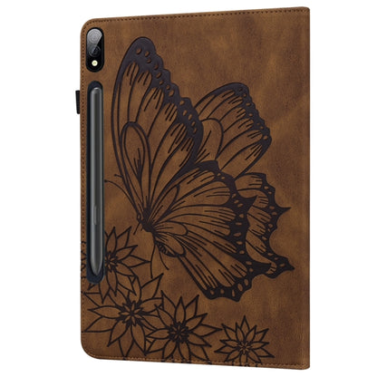 For Samsung Galaxy Tab S9 Ultra / S8 Ultra Big Butterfly Embossed Leather Tablet Case(Brown) by bashfashion