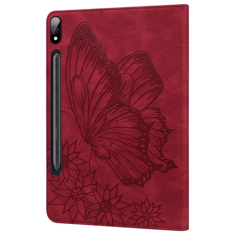 For Samsung Galaxy Tab S9 Ultra / S8 Ultra Big Butterfly Embossed Leather Tablet Case(Red) by bashfashion