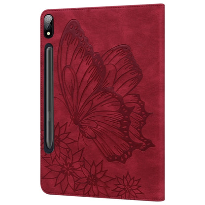 For Samsung Galaxy Tab S9 Ultra / S8 Ultra Big Butterfly Embossed Leather Tablet Case(Red) by bashfashion