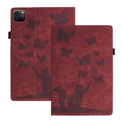 For iPad Air 13 2024 / Air 13 2025 Butterfly Cat Embossing Leather Tablet Case(Red) by bashfashion